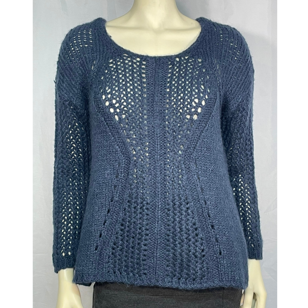 3-FOR-$30 Soft Surroundings Sz M Knit Sweater Geometric Design Blue Mohair Blend